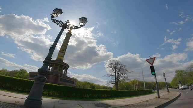 Berlin Victory Column, seen from the car while driving on a roundabout. Berlin, Germany.