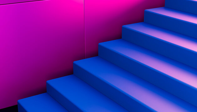 3D render of blue stairs against a pink background