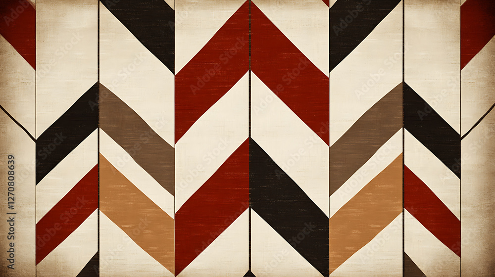 Aufkleber retro chevron pattern art with brown black red color scheme and cream backdrop for textile design