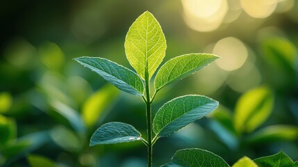 Fresh Green Leaf Close-Up Against Stunning Blurred Nature Background