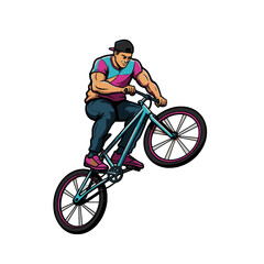 Naklejka premium Cartoon Illustration of a Cyclist Performing Tricks on a BMX Bike
