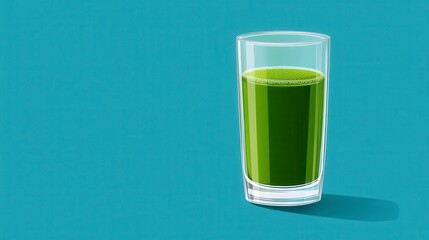 Minimalist Pixel Art of Glass with Chlorella Juice on Blue Background