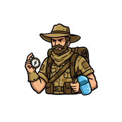 Illustration of an Explorer Carrying Gear in Adventure Outfit