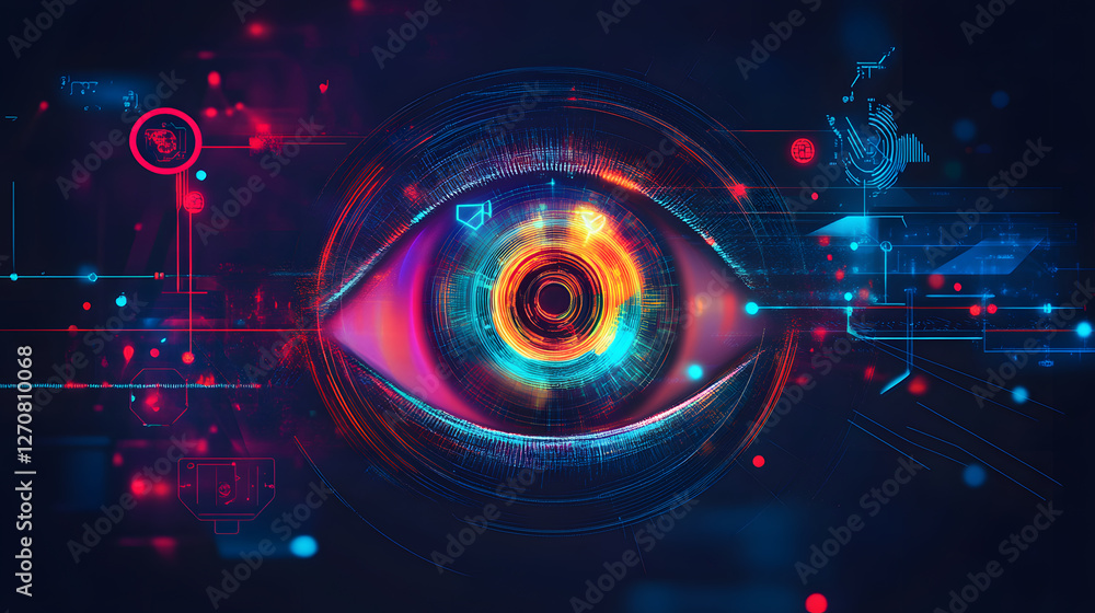 Poster futuristic digital eye displaying high-tech insights virtual space digital art modern environment cl