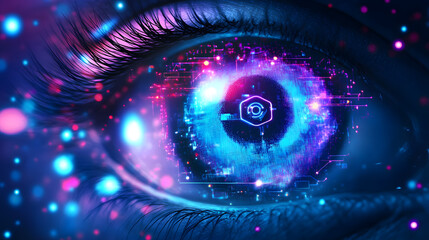Futuristic Eye Technology Concept Digital Realm Abstract Visual Art High-Tech Environment Close-Up Perspective Innovation