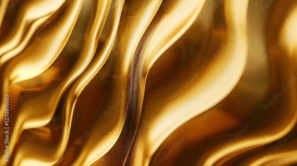 Poster abstract golden waves flowing gracefully, creating a luxurious texture with soft light reflections