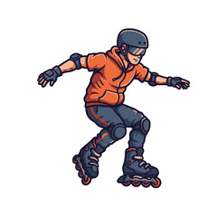 Young Athletic Boy Roller Skating Wearing Protective Gear and Helmet