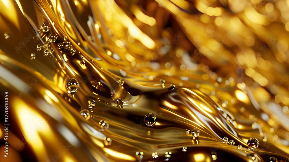 Poster abstract golden liquid texture with bubbles, creating a dynamic fluid motion effect