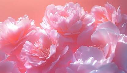 Fototapeta premium Soft Dewy Pink Peonies Blooming Against Gentle Gradient Background