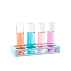 Laboratory test tubes with colorful liquids on transparent background