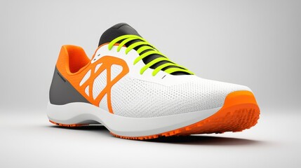 Minimalist White Duathlon Running Shoe with Orange and Gray Accents Isolated