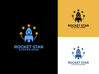 Rocket and Stars logo design. Start Up or Rocket Launch logo design icon. Luxury Rocket Star logo design vector template