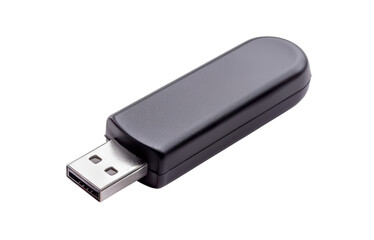 Black USB flash drive on a transparent background