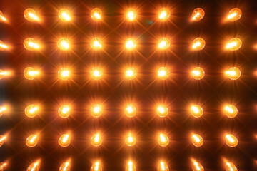 Abstract loop glowing yellow orange disco wall with bright light bulbs abstract background, abstract, loop, glowing