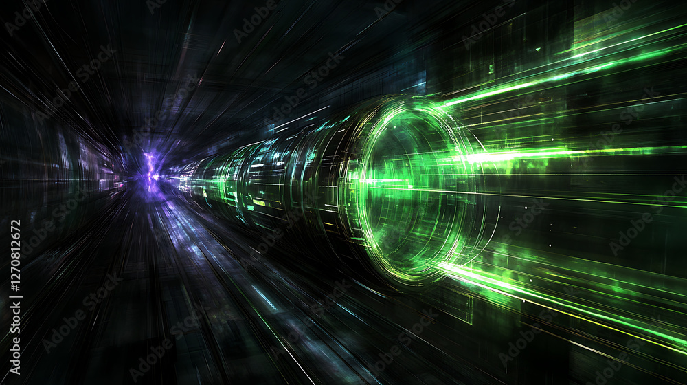 Aufkleber sci-fi tunnel of light and energy with high-speed futuristic flow and circular glowing element