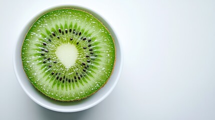 Sliced kiwi in bowl, white background, healthy food, recipe ingredient