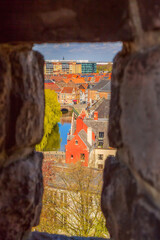 Ghent, Belgium medieval houses through window