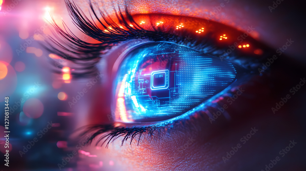 Poster digital futuristic eye technology modern concept graphics high-tech environment close-up view innova