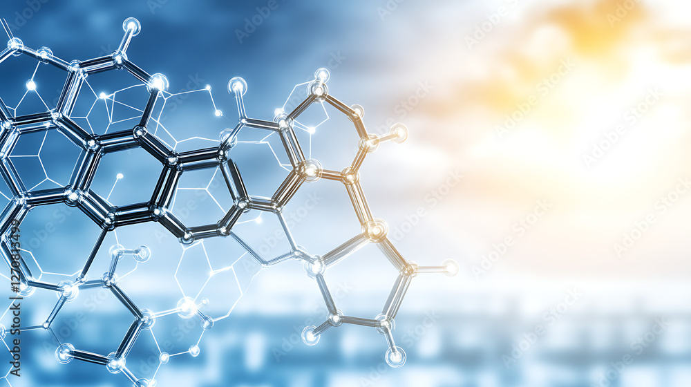 Poster scientific molecules structure connection with technological background and network concept