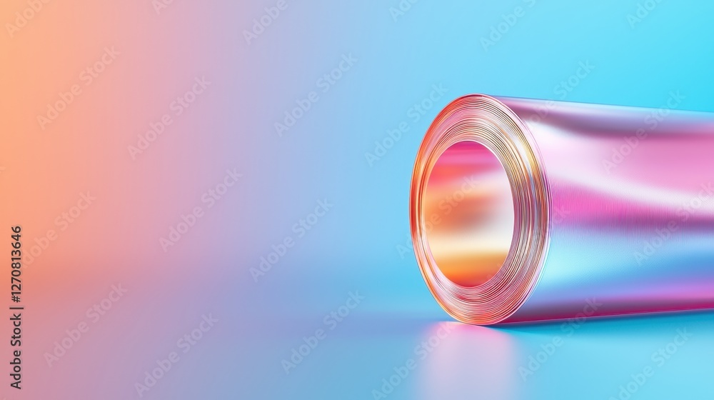 Poster custom packaging branding concept. glossy metallic roll on vibrant gradient background for creative 