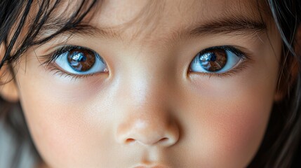 Fototapeta premium Close-Up Portrait of a Young Asian Girl with Expressive Brown Eyes