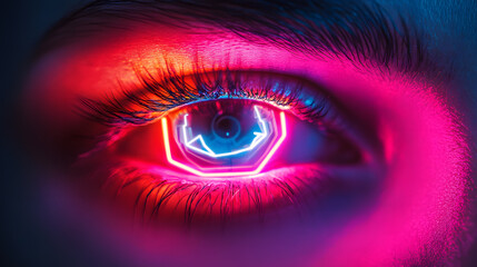 Fototapeta premium Futuristic Digital Eye Concept Urban Environment High-Tech Visual Art Neon Glow Close-Up Perspective Modern Innovation