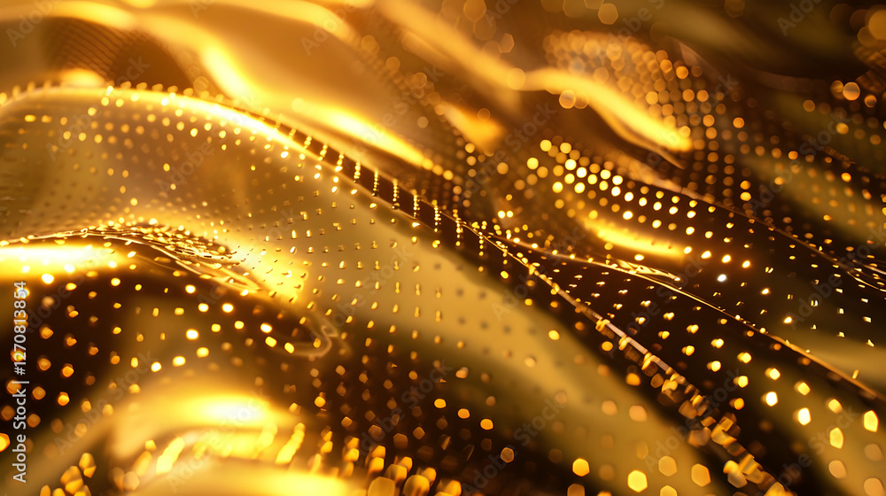Poster abstract golden texture with flowing waves and shimmering dots creating a luxurious background