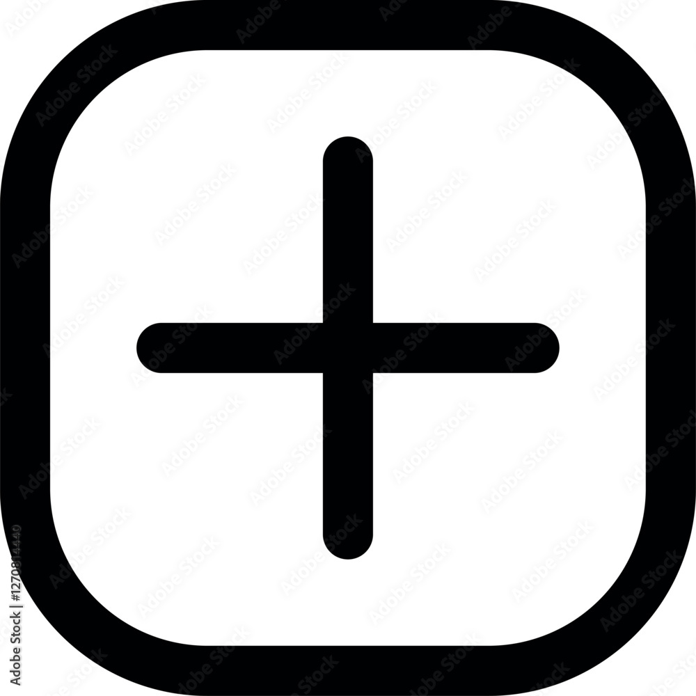 Poster add, new, plus icon symbol - create icons, more button in filled, thin line, outline and stroke styl