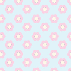 Cute kawaii pastel pink floral daisies seamless pattern background