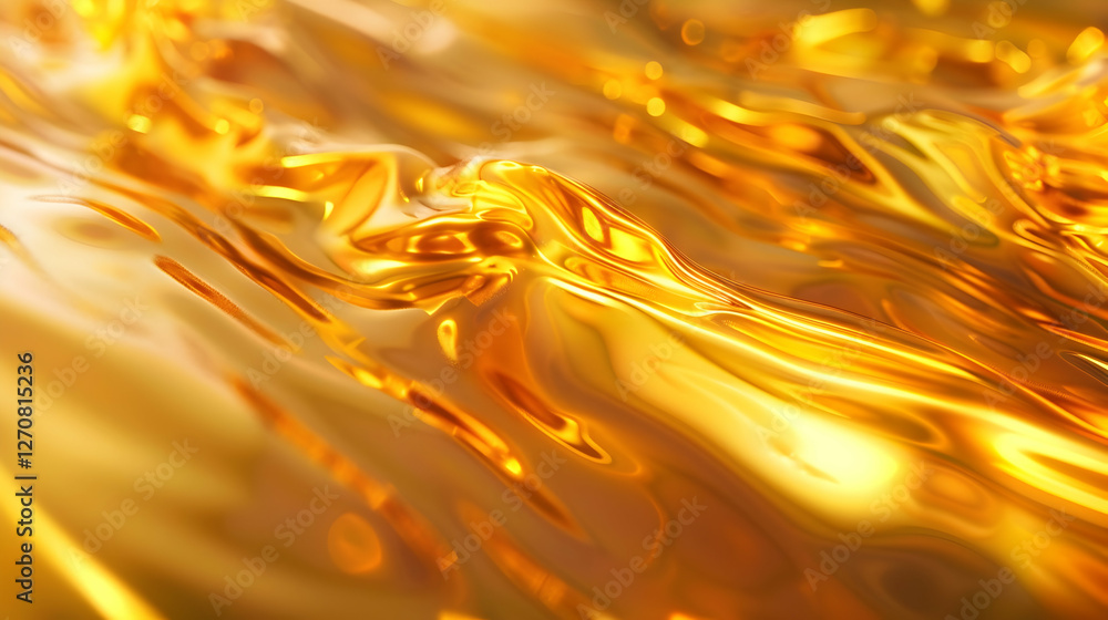 Poster shimmering golden waves reflecting light, creating a vibrant and dynamic surface texture