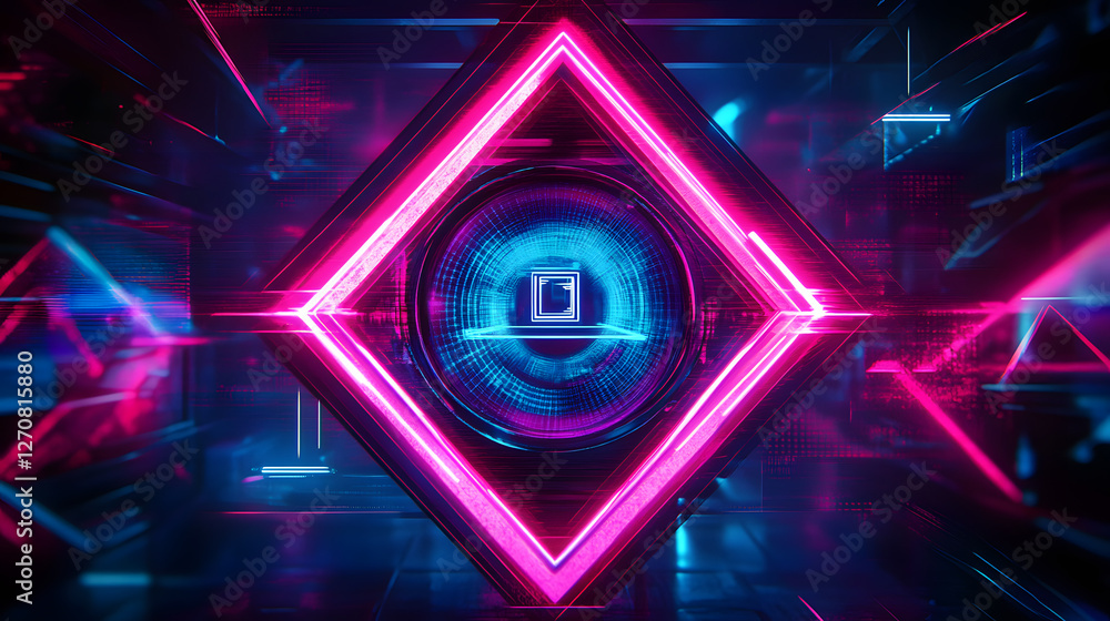 Poster dynamic digital futuristic visualization virtual space abstract art high-tech environment close-up c
