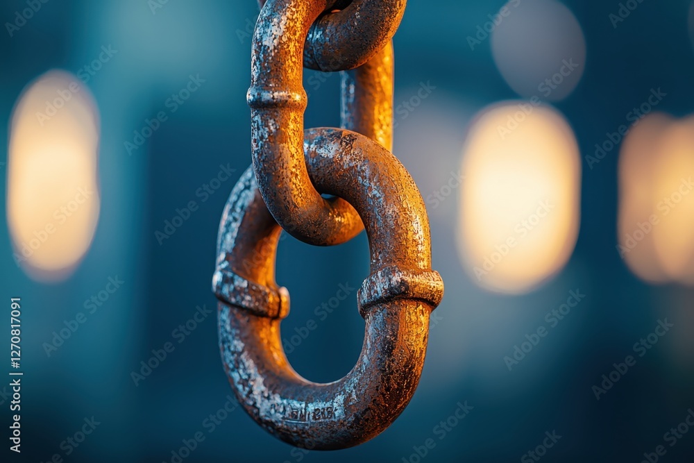 Poster engineering concepts of construction sites. detailed close-up of rusty metal chain links with soft b