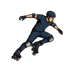 Man Wearing Protective Gear Rollerblading in a Dynamic Action Pose