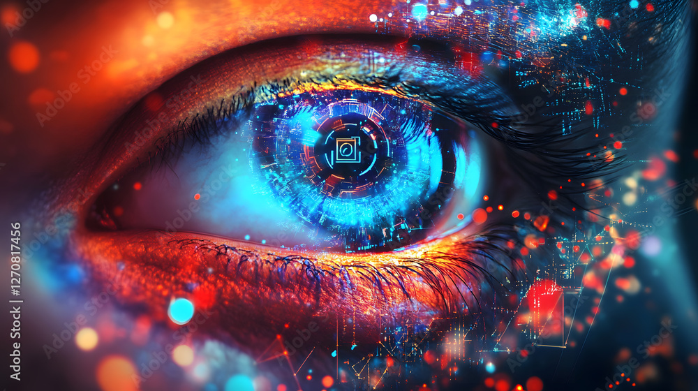 Poster futuristic digital eye displaying advanced technology concepts virtual space digital art high-tech e