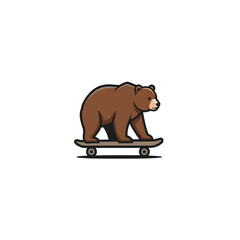 Cartoon Bear Riding a Skateboard with a Minimalist Style