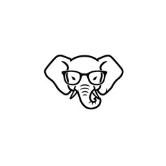 Cute Cartoon Elephant with Glasses Isolated on White Background