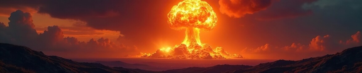 Nuclear explosion with intense heat and flames, toxic, apocalyptic atmosphere