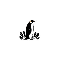 Elegant Penguin Illustration with Crystals in Minimalist Design