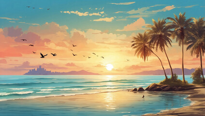 tropical beach with palm trees