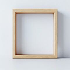 Minimalist Empty Wooden Frame Against White Wall  
