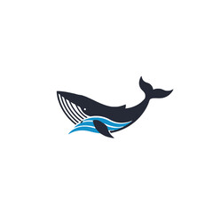 Vector Illustration of a Humpback Whale Icon with Blue Waves