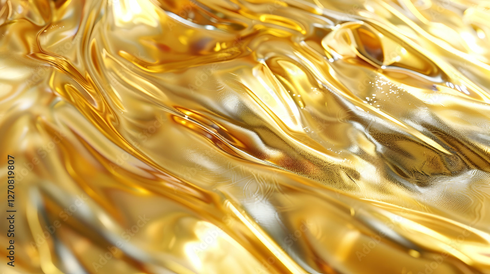 Poster shimmering golden waves reflecting light, creating a fluid texture in a bright environment