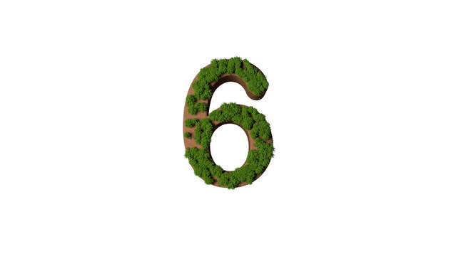 Number six covered with trees and bushes on a white background