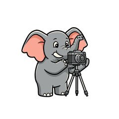 Cartoon Elephant Photographing with a Camera on Tripod