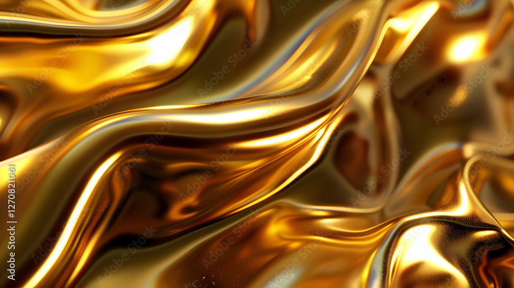Poster shimmering golden fabric flowing elegantly, creating a luxurious and dynamic visual effect