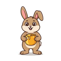 Adorable Cartoon Bunny Holding Honey Pot with Happy Expression