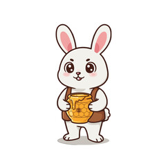 Cute Rabbit Holding Honey Pot Cartoon Illustration