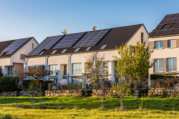 Modern terraced houses with solar panels in Waiblingen, Germany
