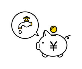 豚の貯金箱と水道代の支出のアイコンイラスト