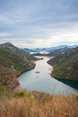 Canyon of Rijeka Crnojevica river near the Skadar lake coast in Montenegro in winter time